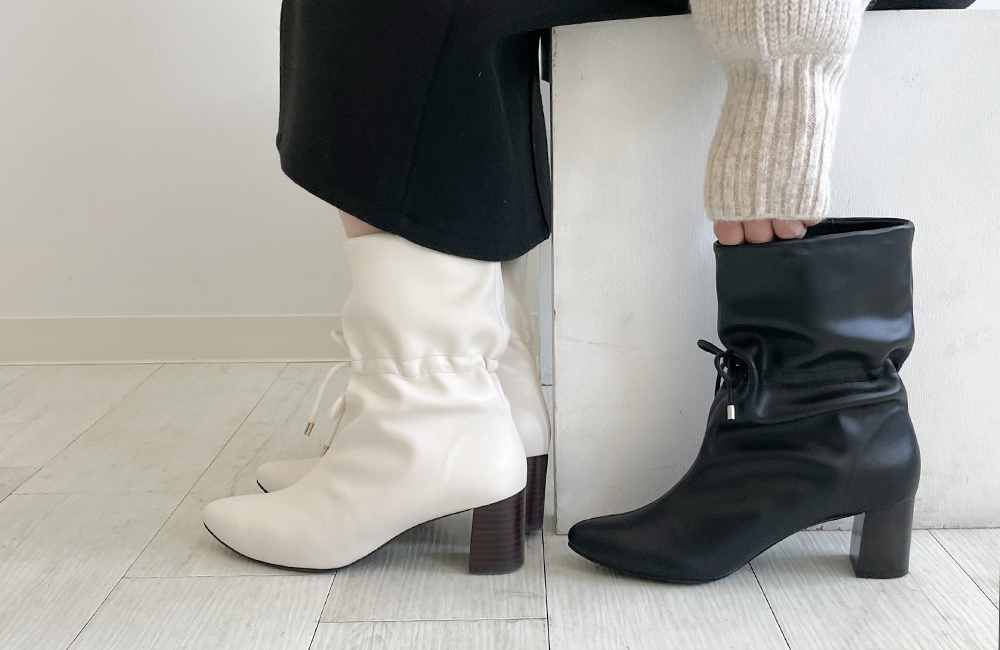 安定感のある6cmのチャンキーヒールと高反発クッションインソールで履き心地抜群のミドルブーツ「poche(ポシェ)」。