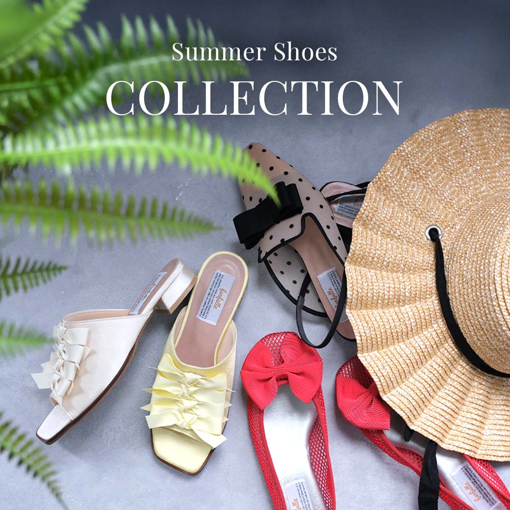 大人可愛い夏靴特集。「farfalle Summershoes Collection」メッシュバレエシューズやチュール、サテン素材のミュールをご紹介。