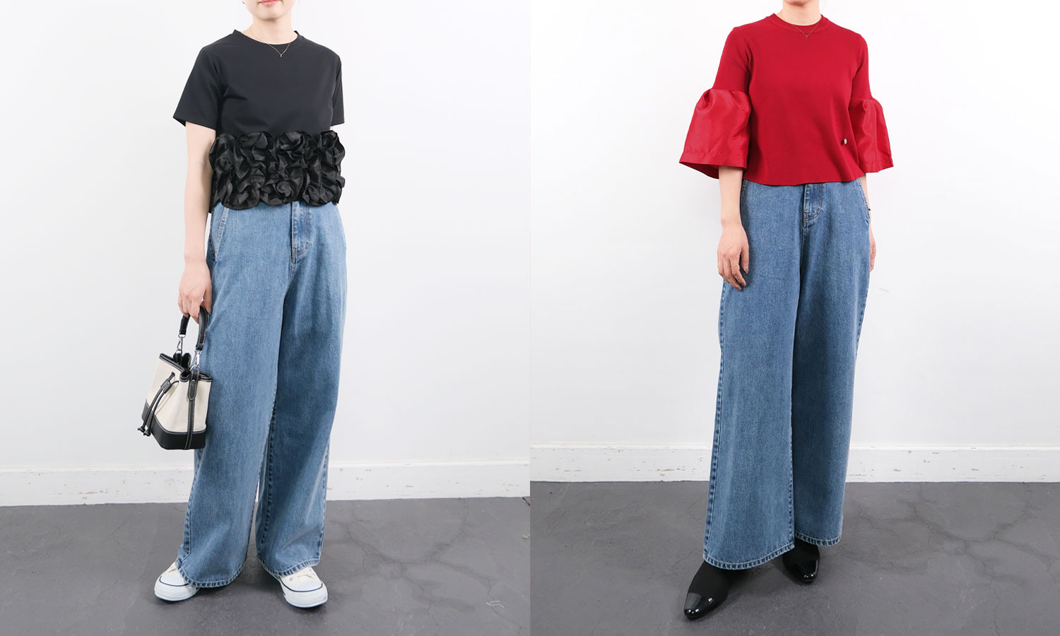 履くだけで美脚！スタイルアップが叶うワイドデニムパンツ