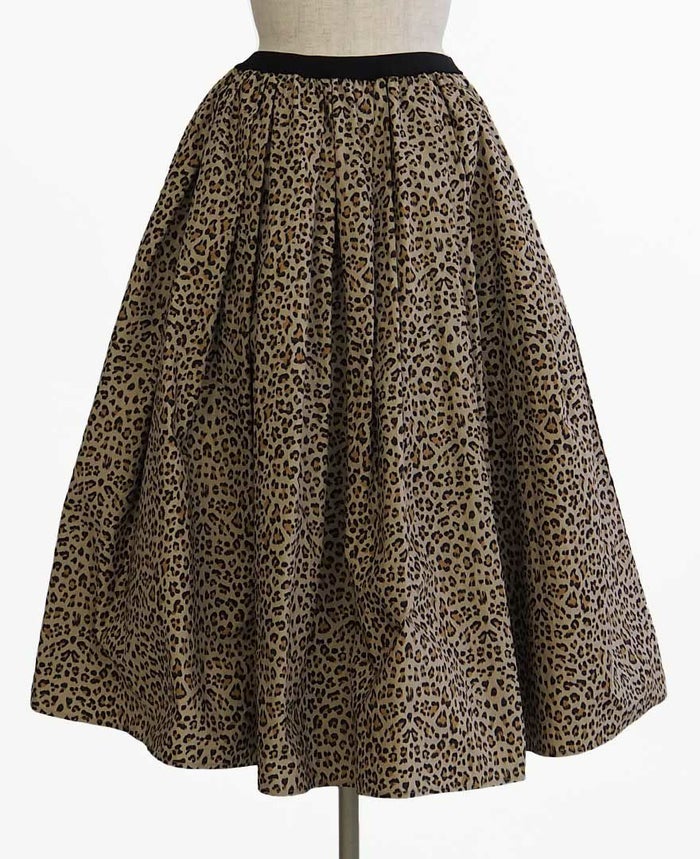 トレコード(TRECODE)黒ゴムフレアスカートレオパード柄