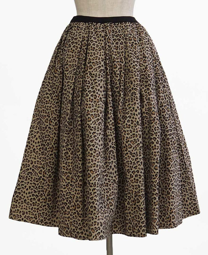 トレコード(TRECODE)黒ゴムフレアスカートレオパード柄