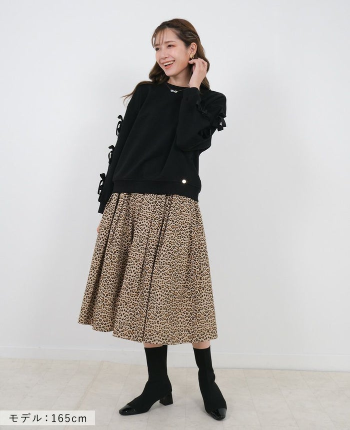 トレコード(TRECODE)黒ゴムフレアスカートレオパード柄ロング丈