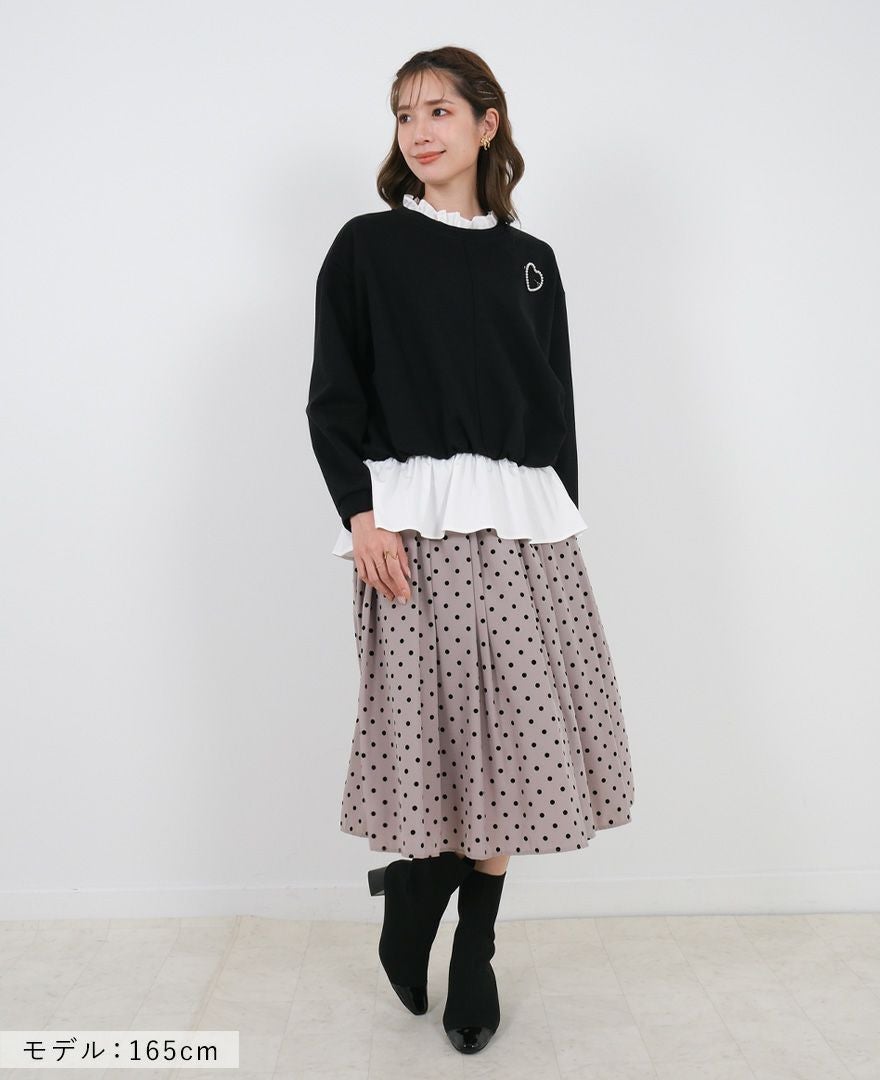 5,500均一】神戸・山の手フロッキードットスカート グレージュ