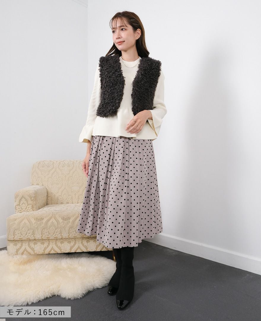 5,500均一】神戸・山の手フロッキードットスカート グレージュ