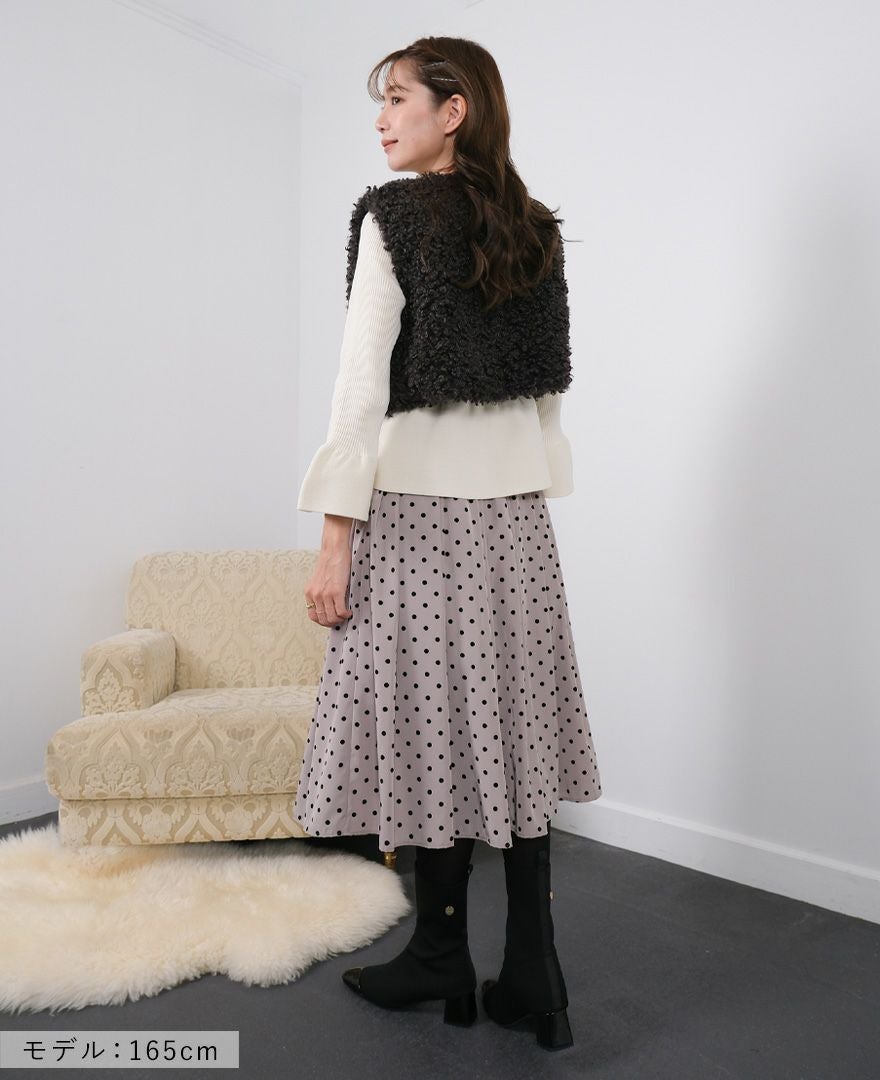 5,500均一】神戸・山の手フロッキードットスカート グレージュ