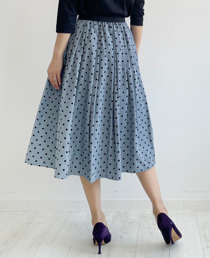 5,500均一】神戸・山の手フロッキードットスカート ブルーグレー