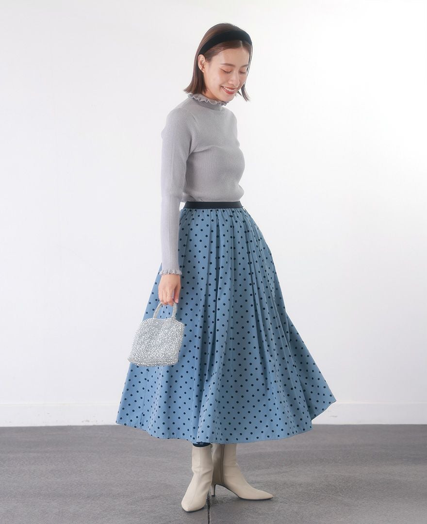 5,500均一】神戸・山の手フロッキードットスカート ブルーグレー