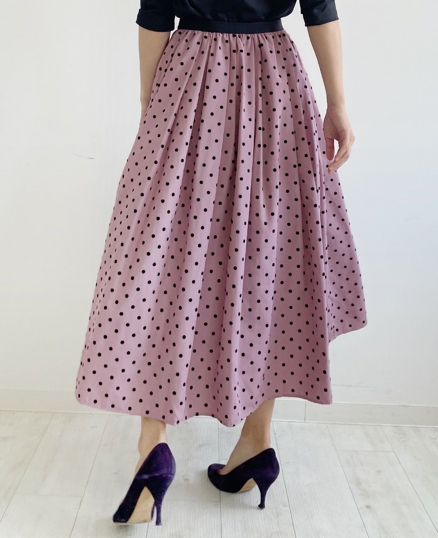 5,500均一】神戸・山の手フロッキードットスカート スモーキーピンク