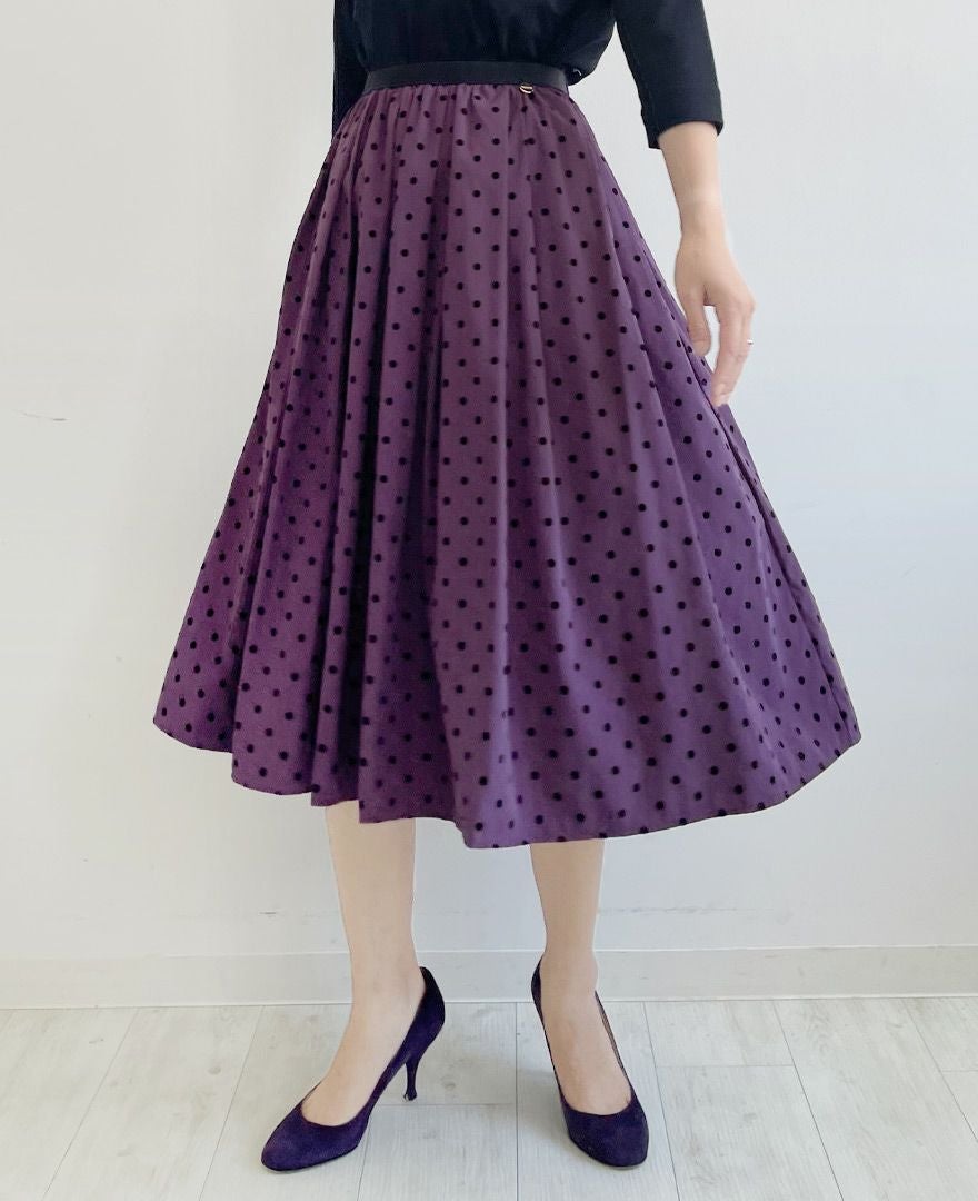 5,500均一】神戸・山の手フロッキードットスカート パープル / TRECODE