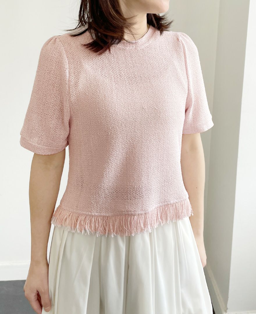 トレコード(TRECODE)裾のフリンジが可愛いニット春らしいピンクカラー