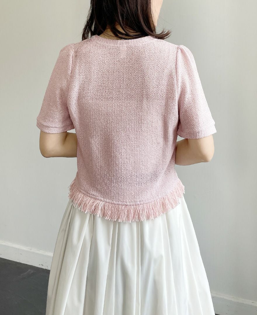 トレコード(TRECODE)裾のフリンジが可愛いニット春らしいピンクカラー