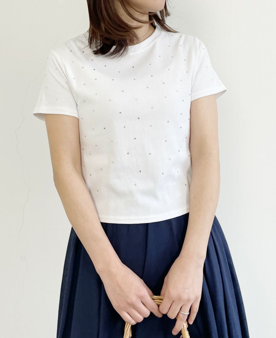 トレコード(TRECODE)ビジューTシャツ着回しの効くホワイトカラー