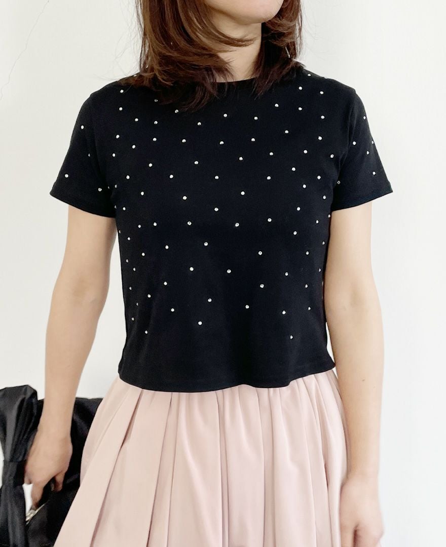 トレコード(TRECODE)ビジューTシャツ落ち着いたブラックカラー