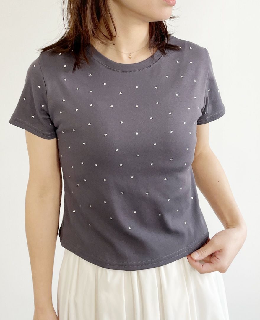 トレコード(TRECODE)ビジューTシャツチャコールカラー