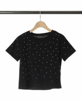 トレコード(TRECODE)ビジューTシャツ落ち着いたブラックカラー