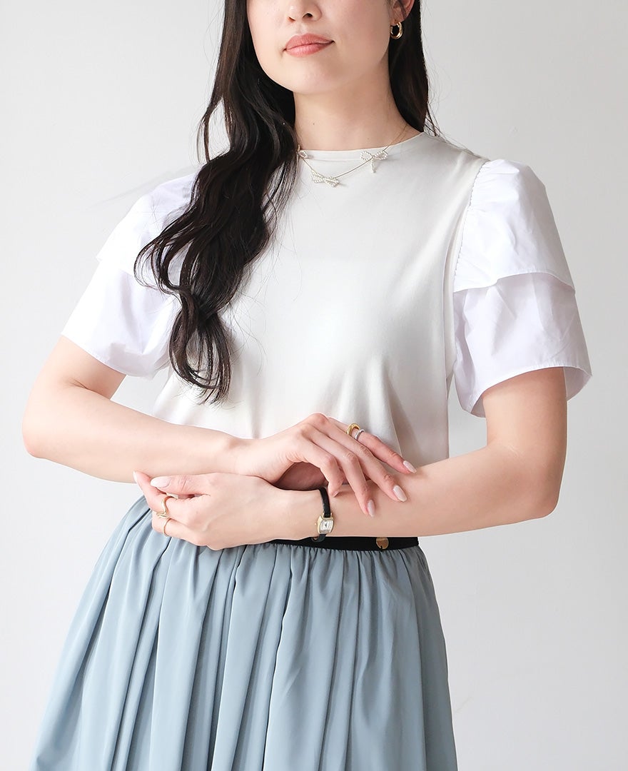 トレコード(TRECODE)重ね袖Tシャツホワイトカラー