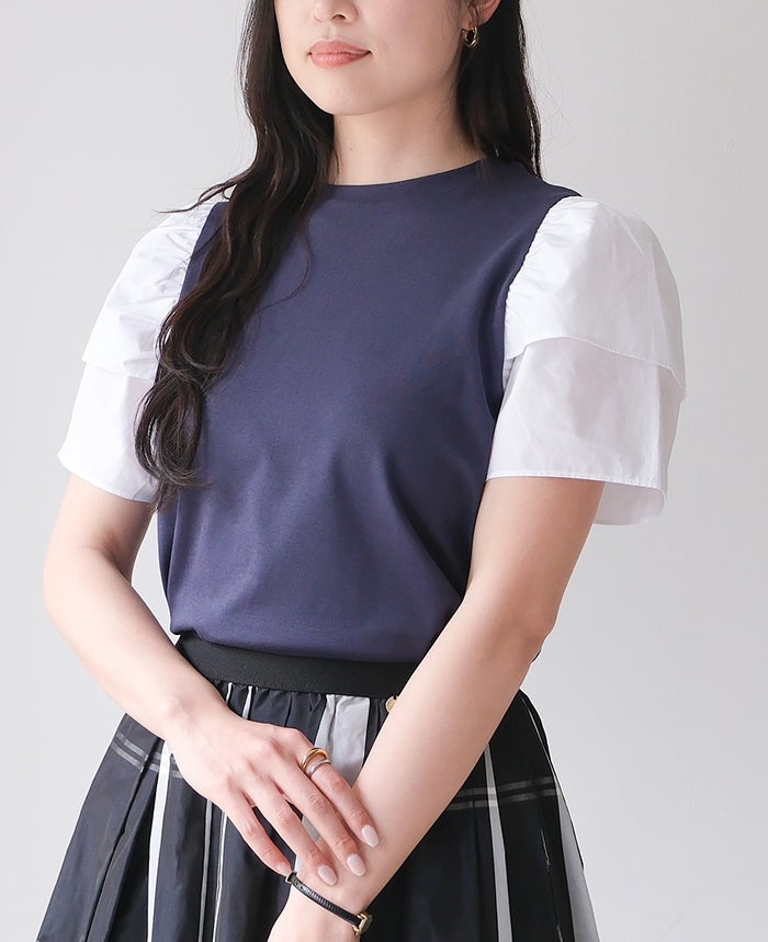 トレコード(TRECODE)重ね袖Tシャツネイビーカラー