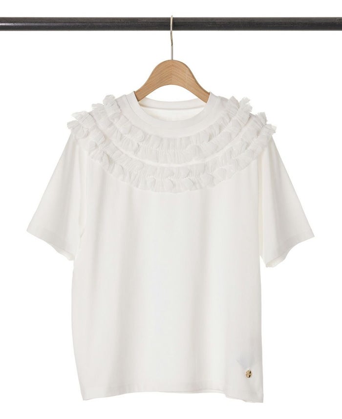 トレンド感のある大人可愛いチュールフリルデザイン　Tシャツ　