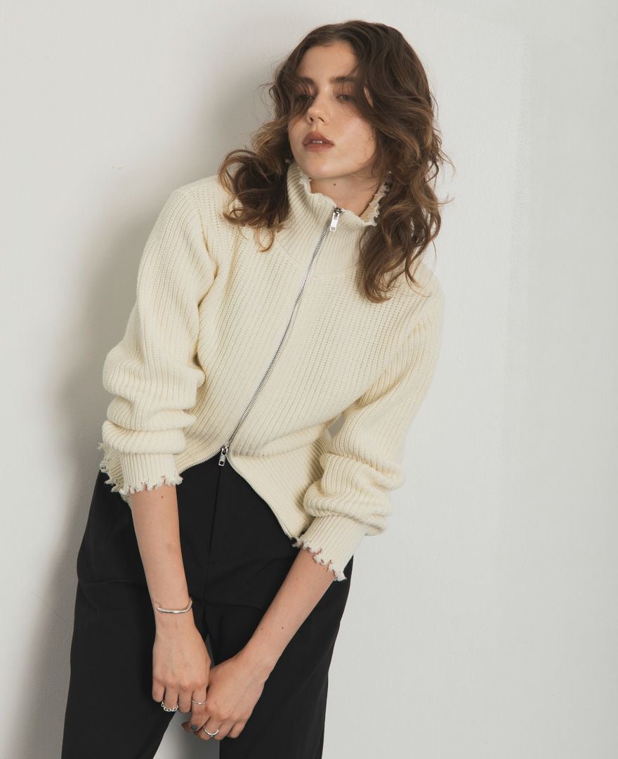 40%off】2WAYジップダメージニット(3色) | CLOCHE ONLINE SHOP