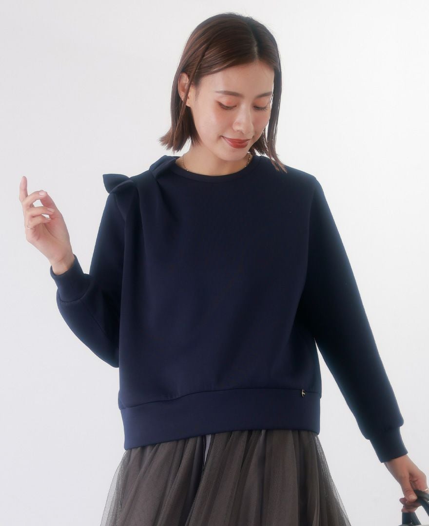肩リボンダンボールプルオーバー トレコード TRECODE ふんわりシルエット　デイリーユース  大人可愛い ラクちん着映え