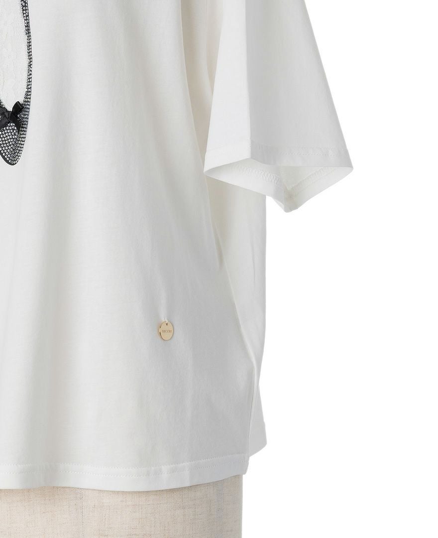 バレエシューズモチーフTシャツホワイトの袖部分詳細画像