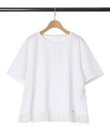 ホワイトの裾レースTシャツ詳細画像
