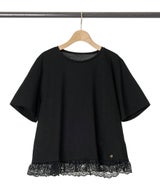 ブラックの裾レースTシャツ詳細画像