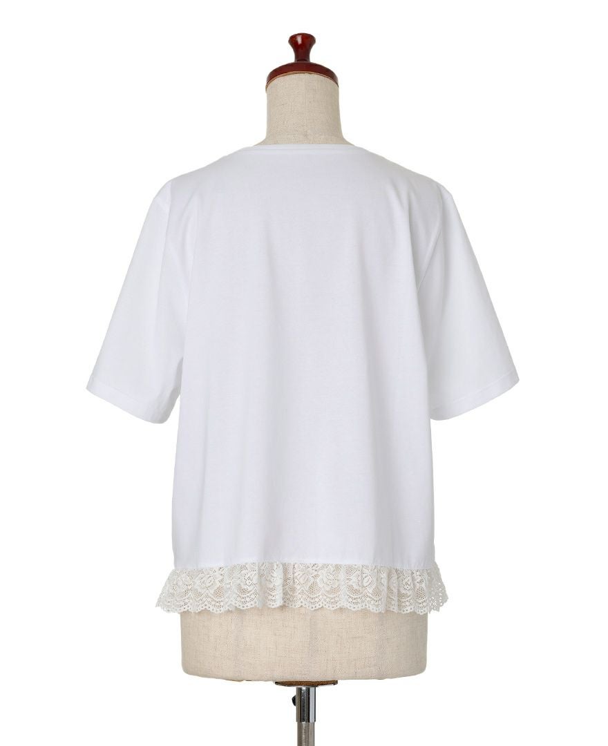 裾レースTシャツ後ろ見頃詳細画像