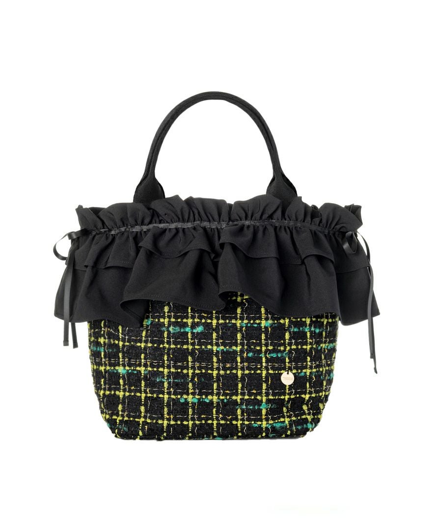 新品タグ付き MOROMORO ニットフリルバッグ TRECODE マイフリルバッグ BLACK×GREEN / TRECODE公式通販 「大人