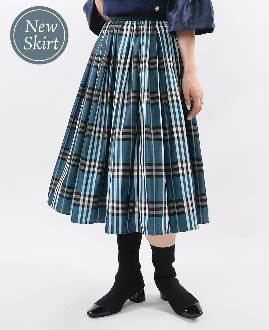 WEB先行販売》神戸・山の手ピーコックブルーチェックスカート